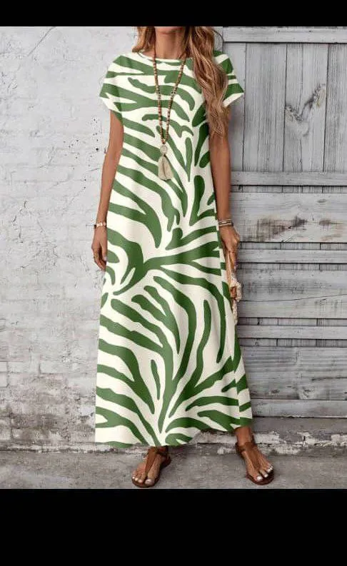 EMERY ROSE Casual Minimalist Green Asymmetrical Print Pattern Women Sundress.