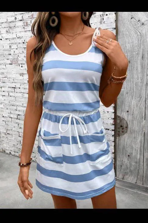 Women's Striped Spaghetti Strap Dress.
