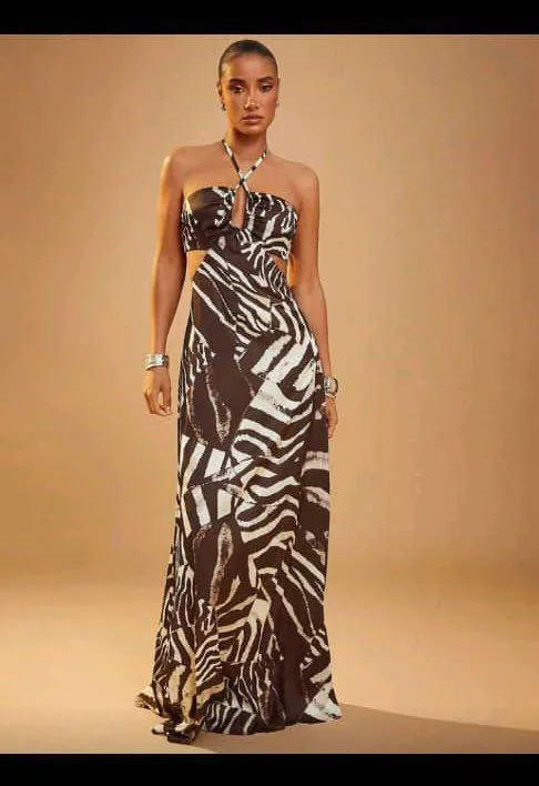 Zebra Print Maxi Dress with Cross Strap